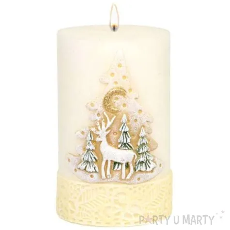 swieca pienkowa renifer dioda led bialo kremowa adpal 115 70 mm