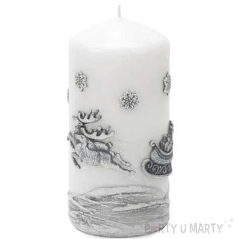 swieca pienkowa renifery ciagnace sanie biala bartek candles 150 70 mm