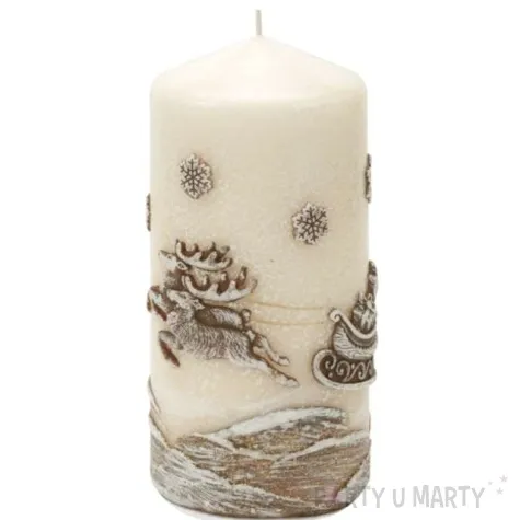 swieca pienkowa renifery ciagnace sanie ecru bartek candles 150 70 mm