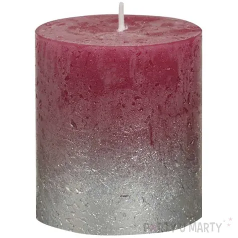 swieca pienkowa rustic ombre srebrno bordowa bolsius 80 68 mm