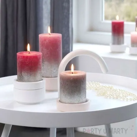 swieca pienkowa rustic ombre srebrno bordowa bolsius 80 68 mm