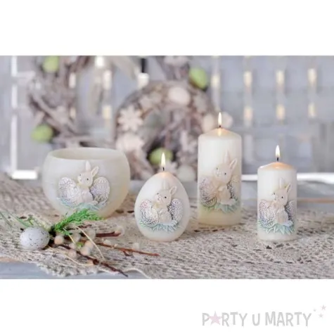 swieca pienkowa wielkanoc z zajaczkiem kosc sloniowa bartek candles 100 mm