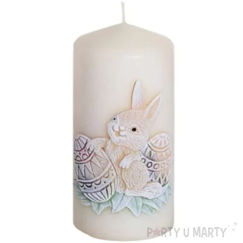 swieca pienkowa wielkanoc z zajaczkiem kosc sloniowa bartek candles 130 mm