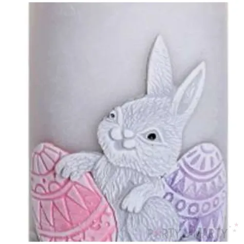 swieca pienkowa wielkanoc z zajaczkiem szaro rozowa bartek candles 130 mm