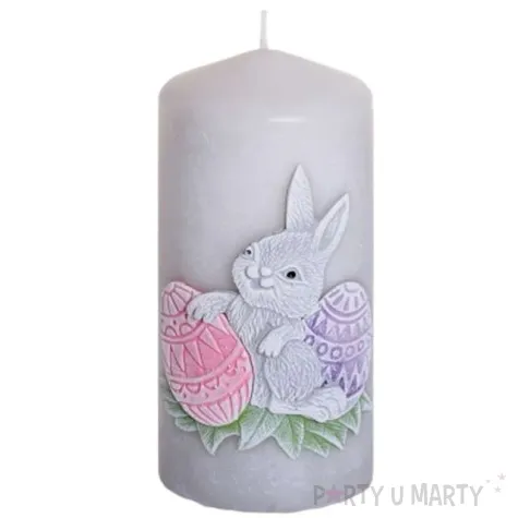 swieca pienkowa wielkanoc z zajaczkiem szaro rozowa bartek candles 130 mm