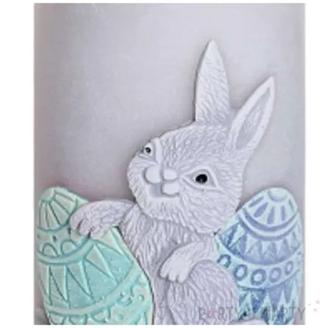 swieca pienkowa wielkanoc z zajaczkiem szaro zielona bartek candles 100 mm