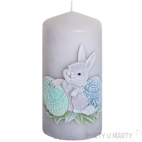 swieca pienkowa wielkanoc z zajaczkiem szaro zielona bartek candles 100 mm