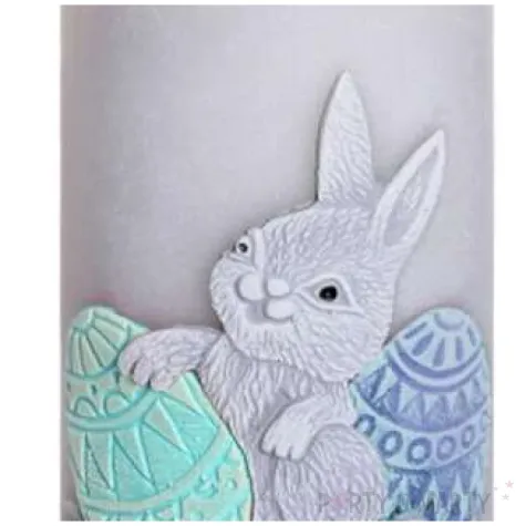 swieca pienkowa wielkanoc z zajaczkiem szaro zielona bartek candles 130 mm