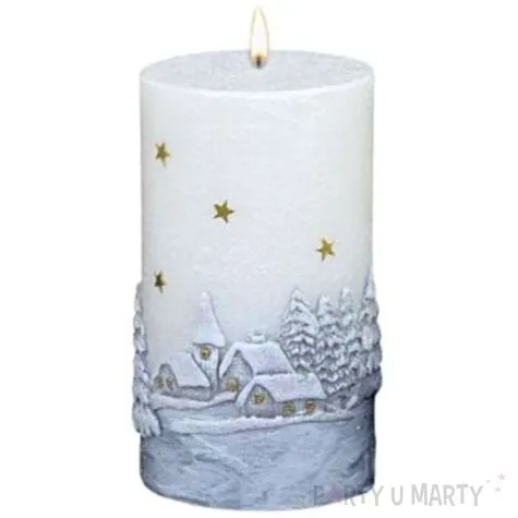 swieca pienkowa zimowa wioska dioda led bialo szara adpal 115 70 mm