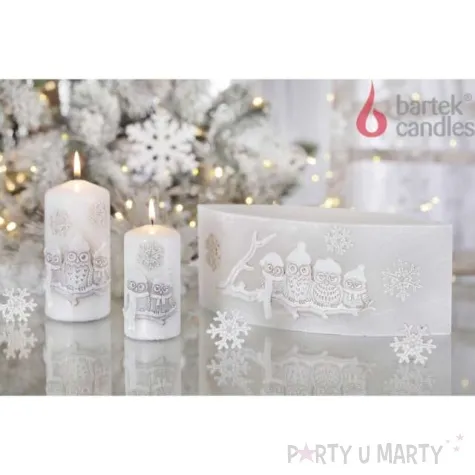 swieca pienkowa zimowe sowy biala bartek candles 50 100 mm