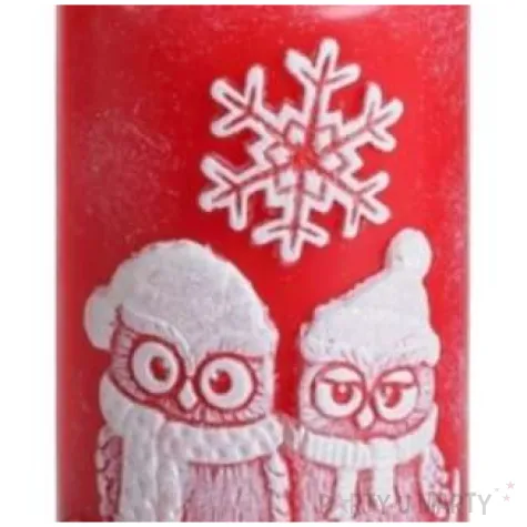 swieca pienkowa zimowe sowy czerwona bartek candles 50 100 mm