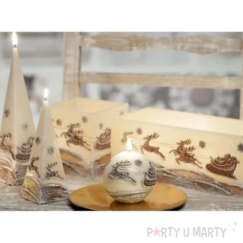 swieca renifery ciagnace sanie ecru bartek candles 80 mm