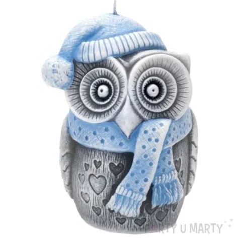 swieca sowa winter owl szaro blekitna bartek candles 100 mm