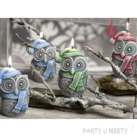 swieca sowa winter owl szaro czerwona bartek candles 100 mm