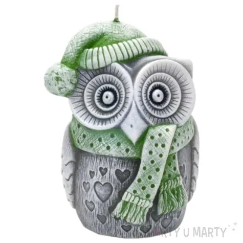 swieca sowa winter owl szaro zielona bartek candles 100 mm