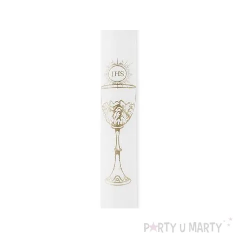 swieca stozkowa komunijna kielich ihs biala partydeco 290 mm 4 szt