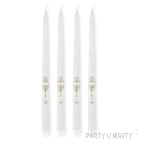 swieca stozkowa komunijna kielich ihs biala partydeco 290 mm 4 szt