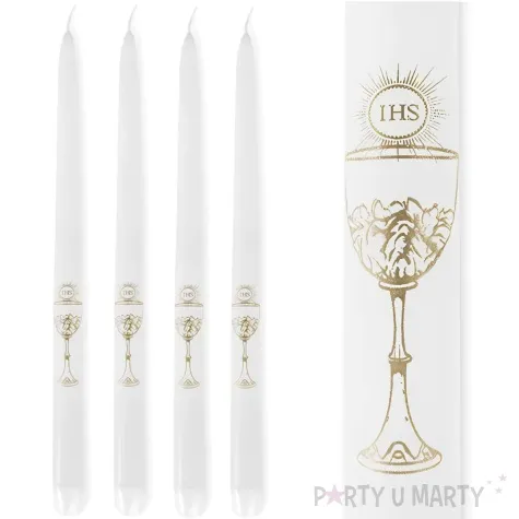 swieca stozkowa komunijna kielich ihs biala partydeco 290 mm 4 szt