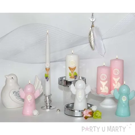 swieca stozkowa komunijna z hostia ihs biala adpal 29 cm