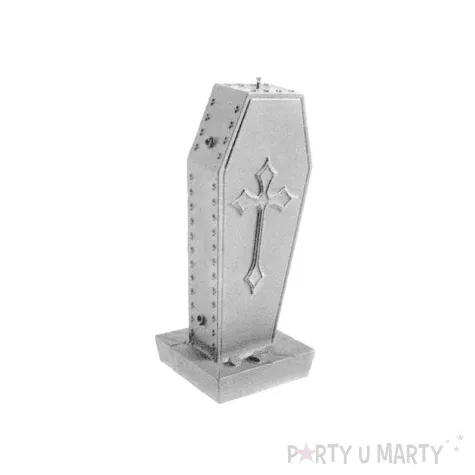 swieca trumna z krzyzem srebrny metalik candellana