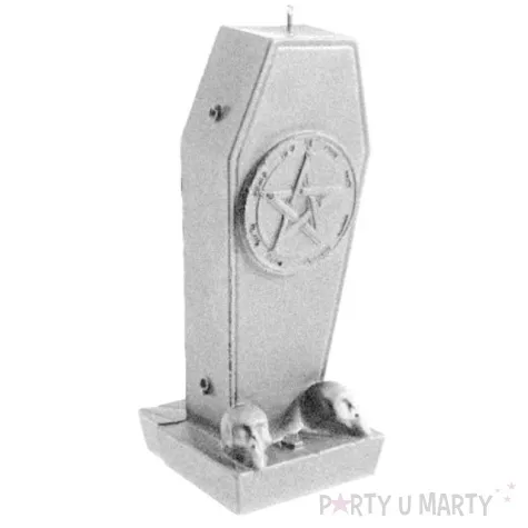 swieca trumna z pentagramem srebrny metalik candellana