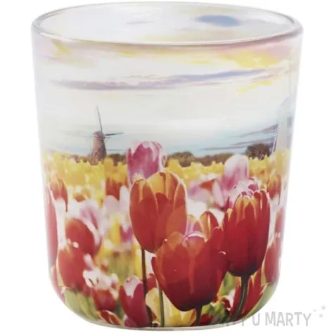 swieca w szkle letnie kwiaty czerwono zolta bolsius 80 mm