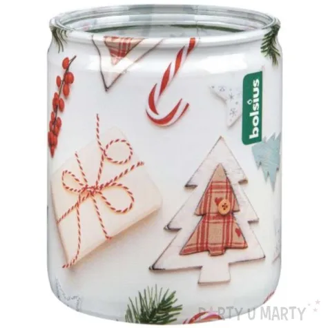 swieca w szkle swiateczny czas biala bolsius 82 mm