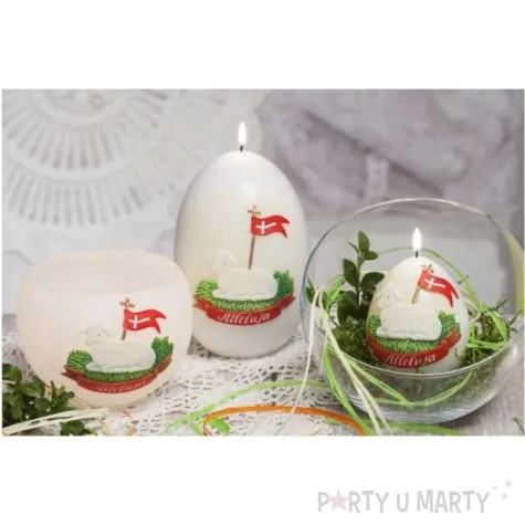 swieca wielkanoc jajko z barankiem biala bartek candles 100 mm
