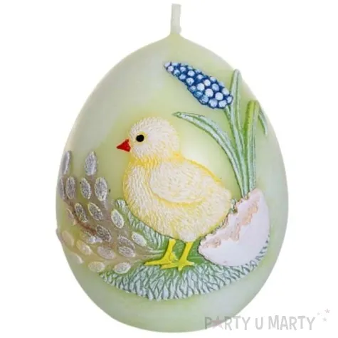 swieca wielkanoc jajko z kurczakiem seledynowa bartek candles 100 mm