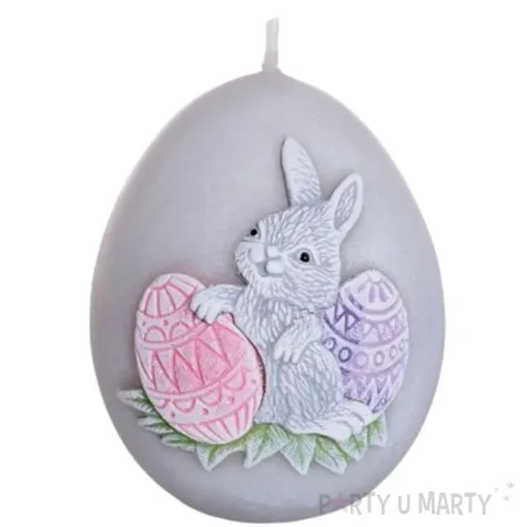 swieca wielkanoc jajko z zajaczkiem szaro rozowa bartek candles 100 mm
