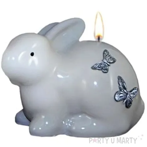swieca wielkanocna zajac siedzacy bialo szara 100 80 mm adpal