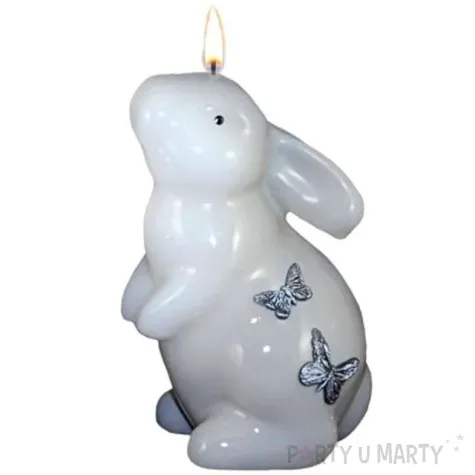 swieca wielkanocna zajac stojacy bialo szara adpal