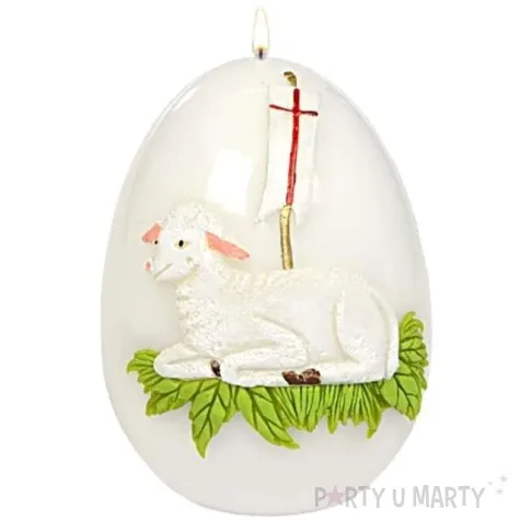 swieca wielkanocne jajko z barankiem biala adpal 14cm