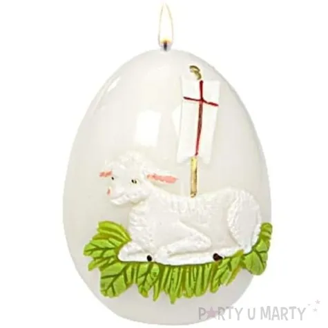 swieca wielkanocne jajko z barankiem biala adpal 9cm