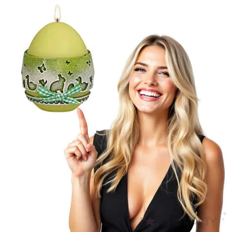 swieca wielkanocne jajko z koronka zielona adpal 9cm