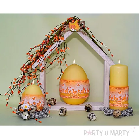 swieca wielkanocne jajko z koronka zolta adpal 14cm