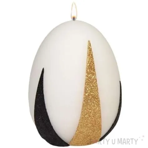 swieca wielkanocne jajko z pasami zloto czarnymi biala adpal 14cm