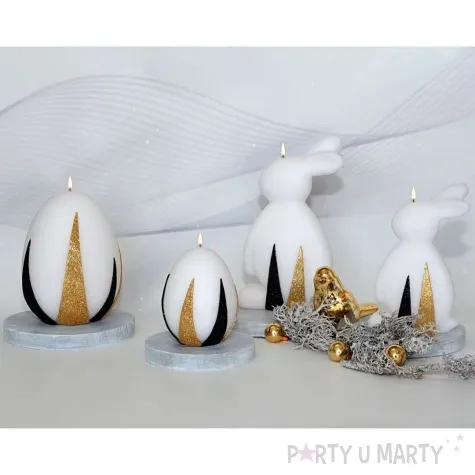 swieca wielkanocne jajko z pasami zloto czarnymi biala adpal 9cm