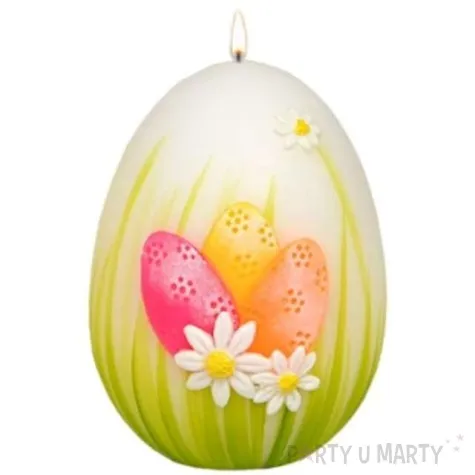 swieca wielkanocne jajko z pisankami bialo zielona adpal 140 100 mm