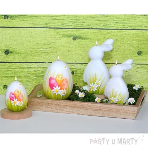 swieca wielkanocne jajko z pisankami bialo zielona adpal 140 100 mm