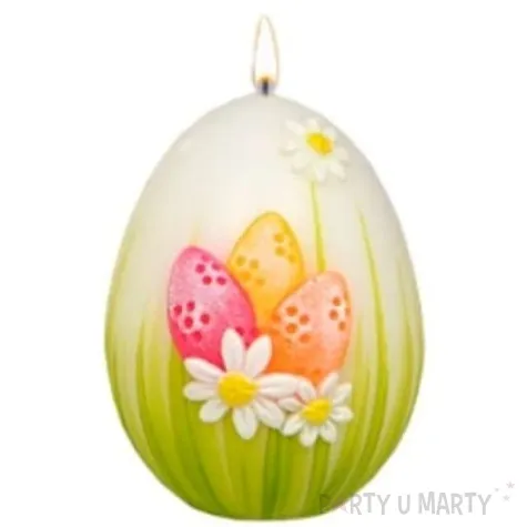 swieca wielkanocne jajko z pisankami bialo zielona adpal 90 70 mm