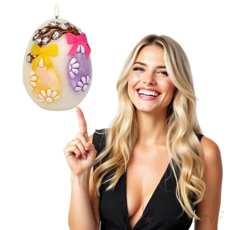 swieca wielkanocne jajko ze stroikiem biale adpal 90 70 mm