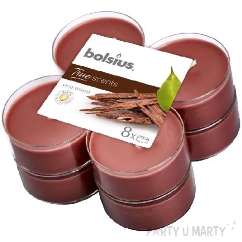 swieca zapachowa oud wood brazowy bolsius 8h 8 szt