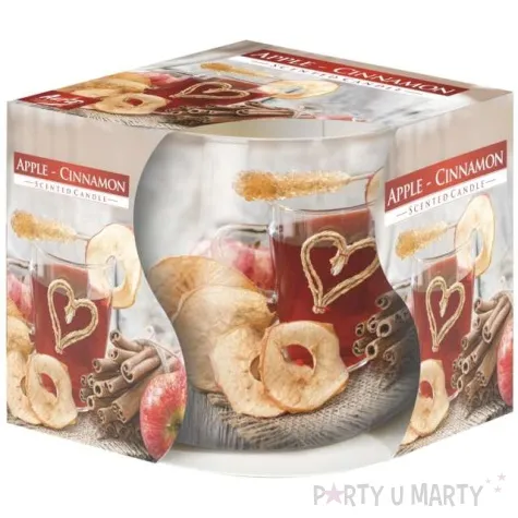 swieca zapachowa w graficznym szkle jablko z cynamonem bispol 7 cm