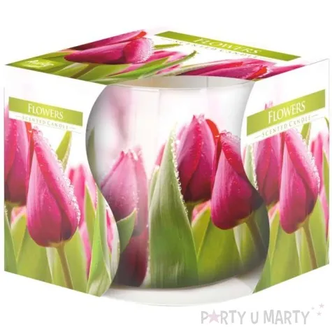 swieca zapachowa w graficznym szkle kwiaty bispol 7 cm