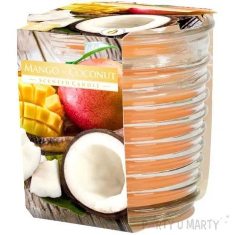 swieca zapachowa w karbowanym szkle mango kokos bispol 8 cm