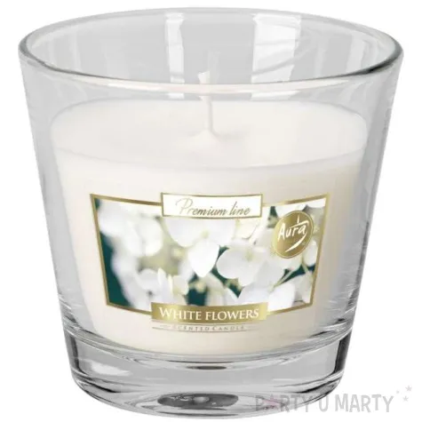 swieca zapachowa w szkle aurelia biale kwiaty bispol 8 cm