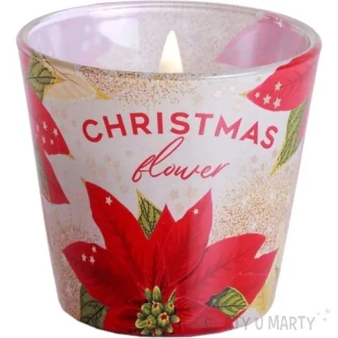 swieca zapachowa w szkle christmas flower poinsencja z wanilia bartek candles 80 90 mm