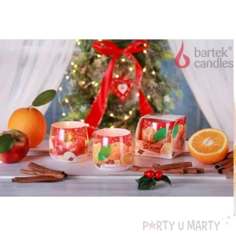 swieca zapachowa w szkle christmas spices pomarancza i cynamon bartek candles 80 mm