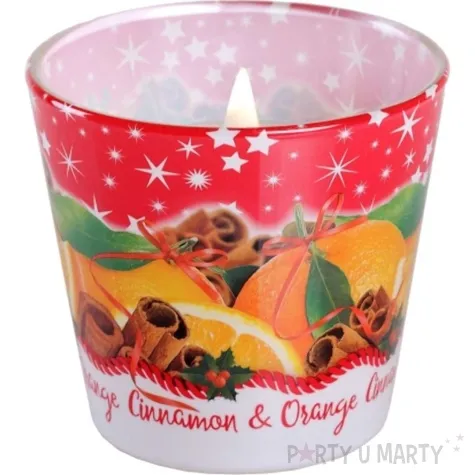 swieca zapachowa w szkle christmas spices pomarancza i cynamon bartek candles 80 mm